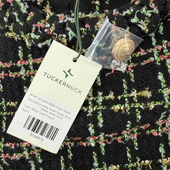 Tuckernuck Jackie Holly Tinsel Tweed Short Sleeve Dress Black Size Large Festive - Picture 5 of 9